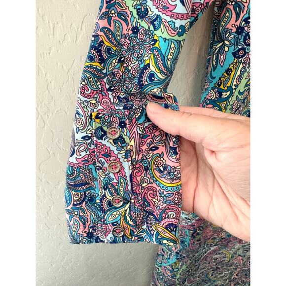 TOMMY HILFIGER | Multicolor Paisley Knit 3/4 Sleeve Knee Length Dress | 4 - Picture 4 of 7